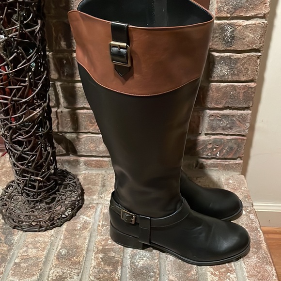 Solanz Full Length Boots Black Tan Zip up Gretchen Wide Calf Women's 9.5 - Picture 4 of 11